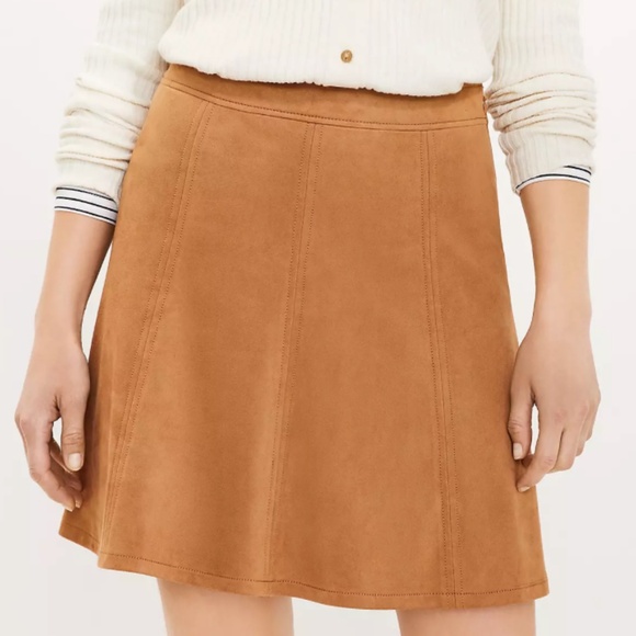 Loft Faux Suede Flippy Skirt - Color: Brown/Camel, Size: 4 - Picture 1 of 4
